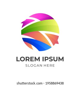 globe arrow logo, globe and arrow, combination logo with 3d colorful style