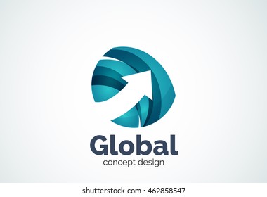 Globe con plantilla de logotipo de flecha, icono comercial elegante abstracto