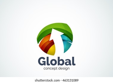 Globe with arrow logo template, abstract elegant business icon