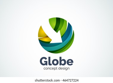 Globe with arrow logo template, abstract elegant business icon