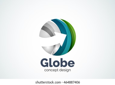 Globe con plantilla de logotipo de flecha, icono comercial elegante abstracto