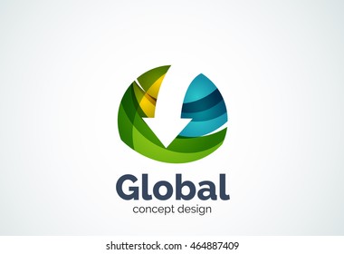 Globe with arrow logo template, abstract elegant business icon