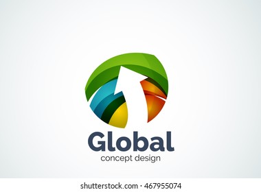 Globe with arrow logo template, abstract elegant business icon