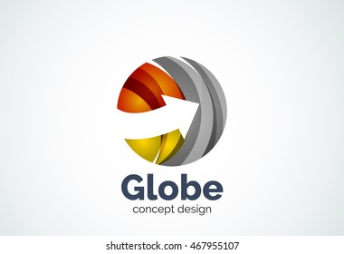 Globe con plantilla de logotipo de flecha, icono comercial elegante abstracto