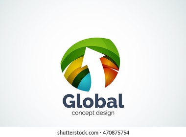Globus mit Pfeil-Logo-Vorlage, abstraktes, elegantes Business-Symbol