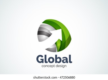Globe con plantilla de logotipo de flecha, icono comercial elegante abstracto
