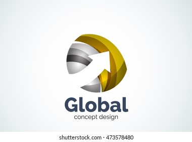 Globe with arrow logo template, abstract elegant business icon