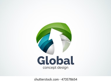 Globus mit Pfeil-Logo-Vorlage, abstraktes, elegantes Business-Symbol
