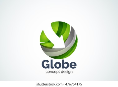 Globe con plantilla de logotipo de flecha, icono comercial elegante abstracto
