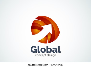Globus mit Pfeil-Logo-Vorlage, abstraktes, elegantes Business-Symbol