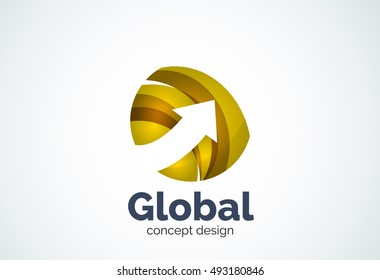 Globe with arrow logo template, abstract elegant business icon