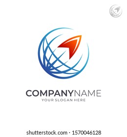 Globe And Arrow Logo Template. Worldwide Shipping Business Logo. Logistic Company Vector Logo. Delivery Service Icon. Financial Symbol. Abstract Web Technology