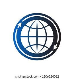 Globe arrow pointer icon in trendy flat design