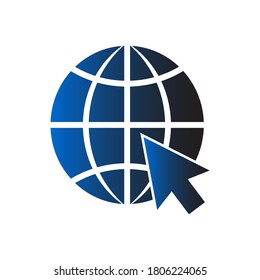 Globe arrow pointer icon in trendy flat design