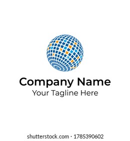 Globe With Arrow Square Logo Vector. Future Company Branding