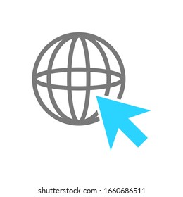 globo con símbolo de flecha. vaya al icono del sitio web de Internet aislado en fondo blanco. ilustración vectorial  