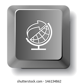 Globe and arrow. Vector computer key.