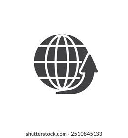 Ícone de vetor de globo e seta. sinal plano preenchido para conceito móvel e web design. Ícone de glifo Expansão Comercial. Símbolo, ilustração de logotipo. Gráficos vetoriais