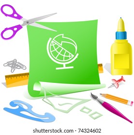 Globe and arrow. Vector paper template.