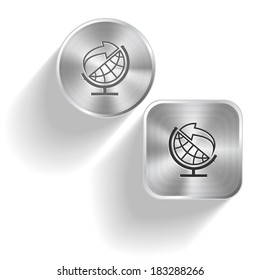 Globe and arrow. Vector set steel buttons