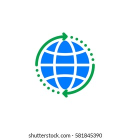 Globe with arrows around icon vector, filled flat sign, solid colorful pictogram isolated on white. World wide shipping symbol, logo illustration