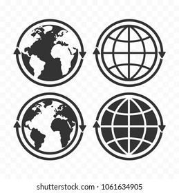 Globe with arrows concept icon set. Planet Earth and arrows icon symbols