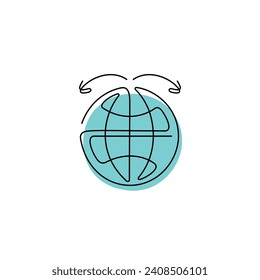 Globe and arrows, distribution one line icon