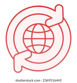 Globe with arrows flat icon. World with circling arrows red icons in trendy flat style. Global gradient style design, designed for web and app. Eps 10