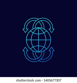 Globe with arrows, linear icon