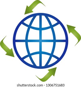 Globe and arrows logo
