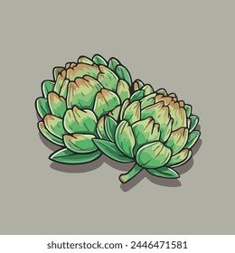 Globe artichoke or green thistle isolated vegetarian food. Vector cynara cardunculus flower bud, healthy veggie greens. Realistic fresh french artichoke head, salad ingredient. Edible globe artichoke.