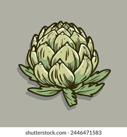 Globe artichoke or green thistle isolated vegetarian food. Vector cynara cardunculus flower bud, healthy veggie greens. Realistic fresh french artichoke head, salad ingredient. Edible globe artichoke.