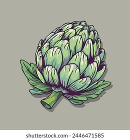 Globe artichoke or green thistle isolated vegetarian food. Vector cynara cardunculus flower bud, healthy veggie greens. Realistic fresh french artichoke head, salad ingredient. Edible globe artichoke.