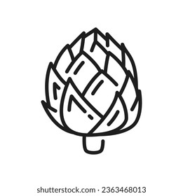 Globe artichoke or thistle isolated vegetarian food line icon. Vector flower bud, healthy veggie greens, fresh french artichoke head, salad ingredient