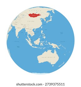 Globe of Asia Continent marked in Red on , vector illustration isolated on white background, eps