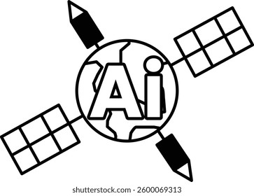 A globe with a background and the letters AI on it In black and white line style