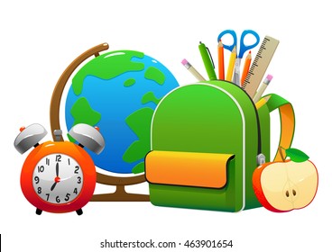 Globe backpack with pencils and scissors apple