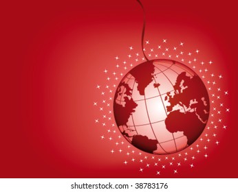 Globe ball on a red festive background. Vector illustration.