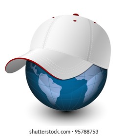 Globe in the baseball cap. Vector illustration