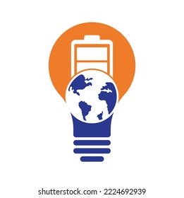 Globe battery bulb shape concept logo icon design. Global energy vector logo design template.
