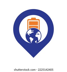 Globe battery map pin shape concept logo icon design. Global energy vector logo design template.