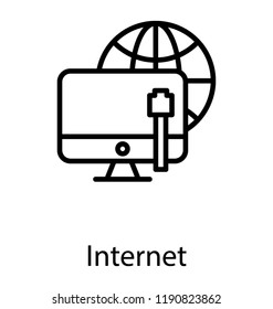 Globe behind laptop and connecting tool, internet connection 