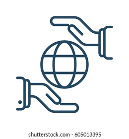 Globe Between two Hands vector icon in meaning Global Protection