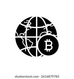 Globe with Bitcoin Symbol Representing Global Cryptocurrency Mining Networks
