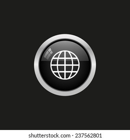 Globe, black button, vector