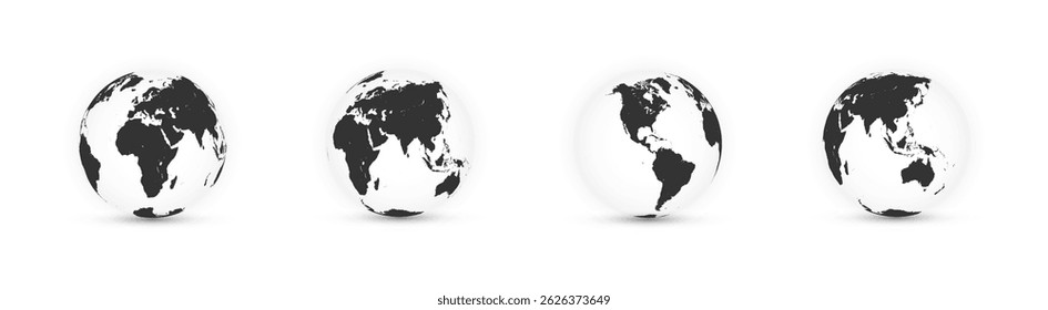 Coleção de vetores de silhueta dos continentes negros globo. Silhuetas do continente negro em globos