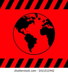 Globe black on a red background, vector illustration for design.