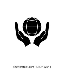 Globe black silhouette icon in human hands vector illustration isolated on white background.