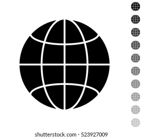 Globe - black vector icon and ten icons in  shades of grey