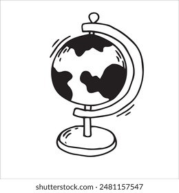 Globe. Black and white drawing in sketch style, vintage graphic